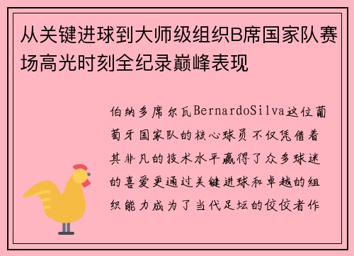 从关键进球到大师级组织B席国家队赛场高光时刻全纪录巅峰表现